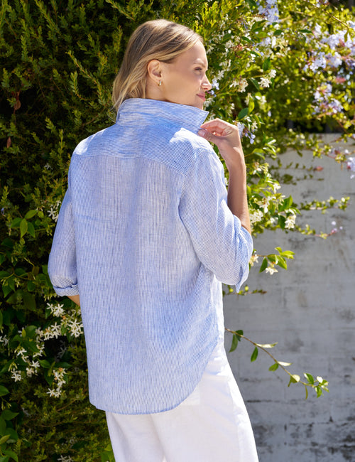 EILEEN Thin Blue Stripe, Italian Classic Linen