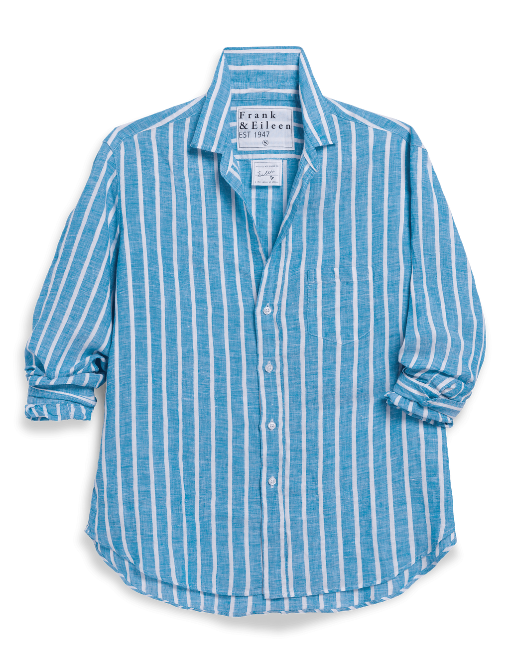 EILEEN Turquoise and White Stripe, Italian Classic Linen