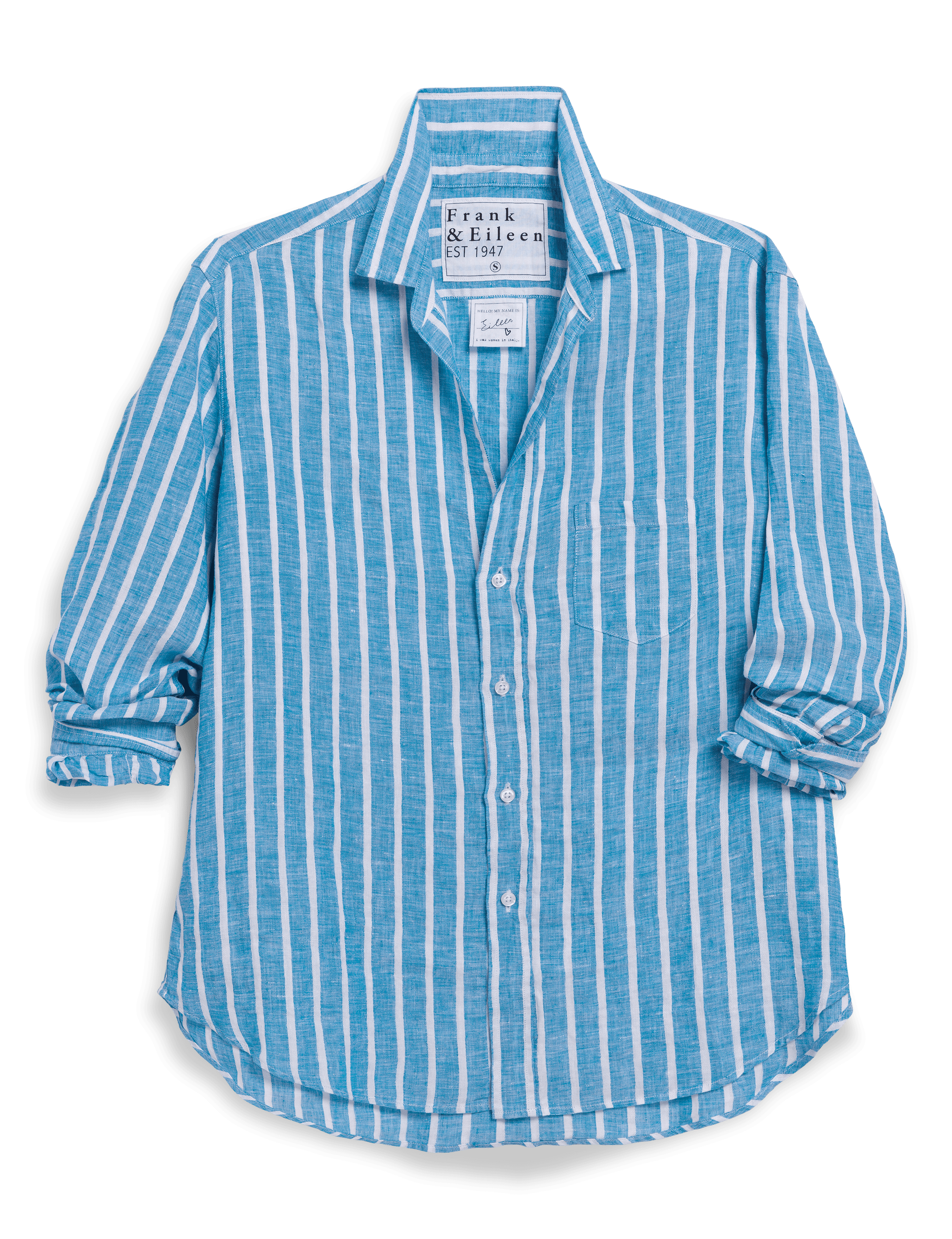 EILEEN Turquoise and White Stripe, Italian Classic Linen