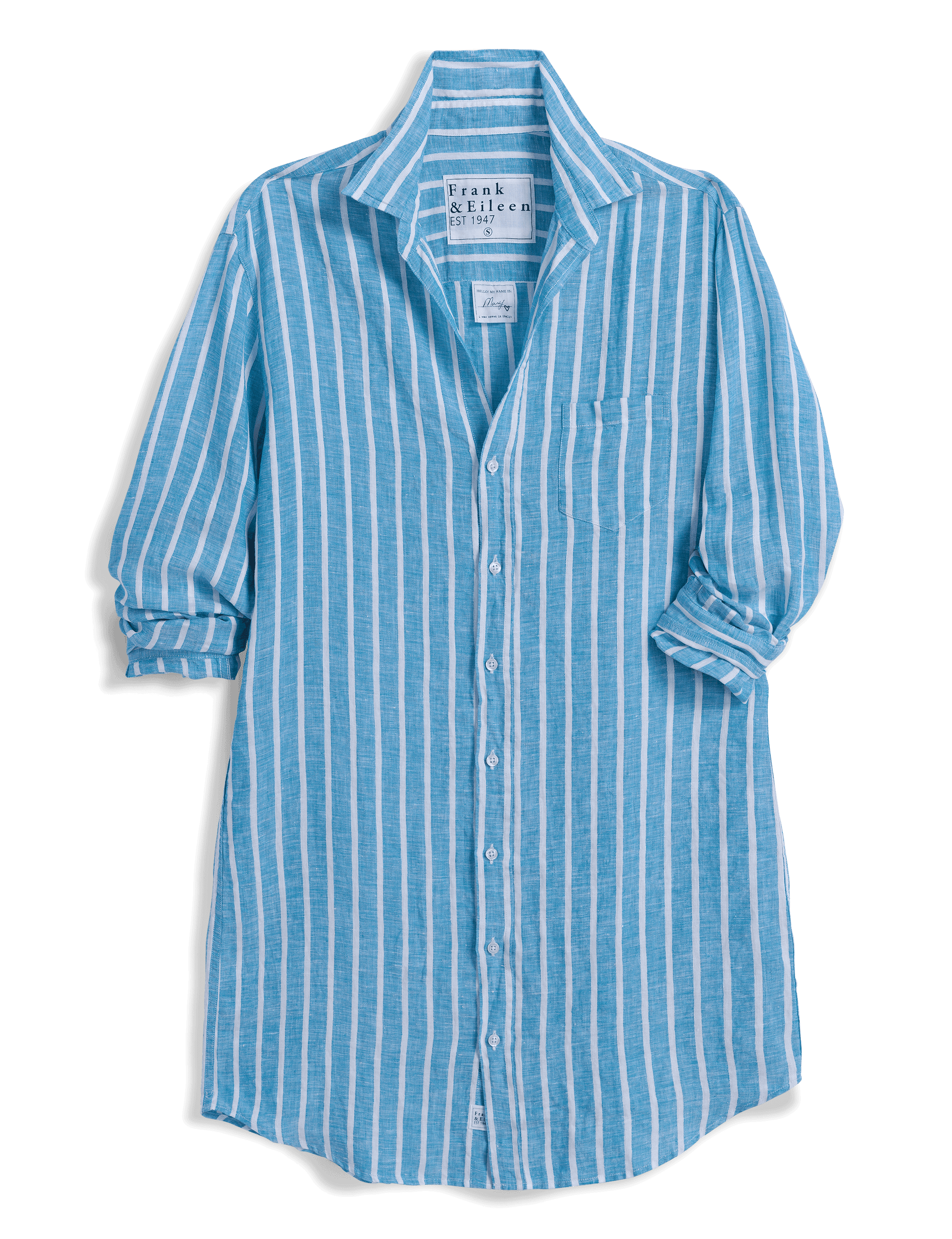 MARY Turquoise and White Stripe, Italian Classic Linen